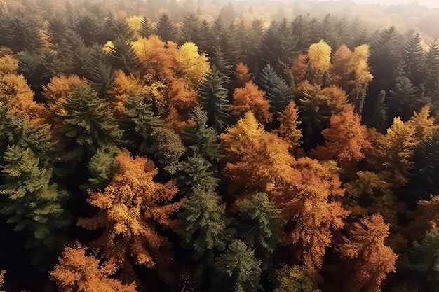 Hermoso paisaje con árboles de carretera con hojas rojas y naranjas Vista superior desde un dron volador AI