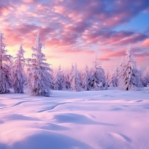 Hermoso paisaje con árboles cubiertos de nieve