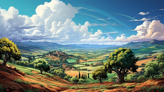 Hermoso paisaje artístico otoñal de la zona rural provincial color colorida ilustración generada por AI