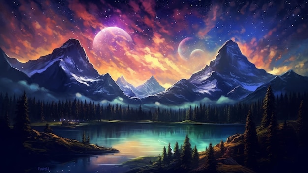 Hermoso paisaje con aurora