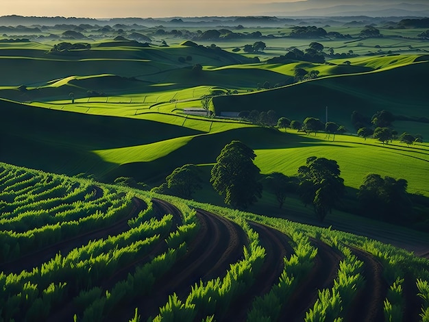 Hermoso paisaje de campos de cultivo ai generativo.