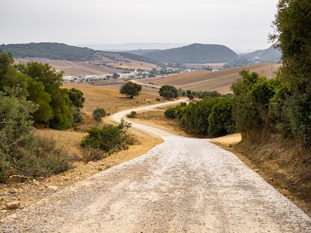 Hermoso paisaje con campos y montañas en Andalucía España