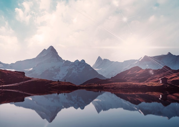 Foto hermoso paisaje de capa de montaña