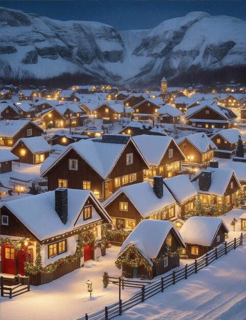 hermoso paisaje de una ciudad nórdica en una atmósfera navideña