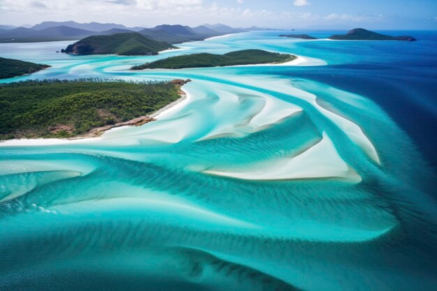 Hermoso paisaje de costa y playa estilo paraíso en vista aérea con agua muy clara