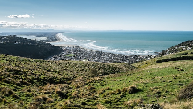 hermoso paisaje costero vista de verano godley head parkchristchurch nueva zelanda