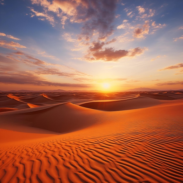 Hermoso paisaje con espectacular puesta de sol en el desierto ai generativo