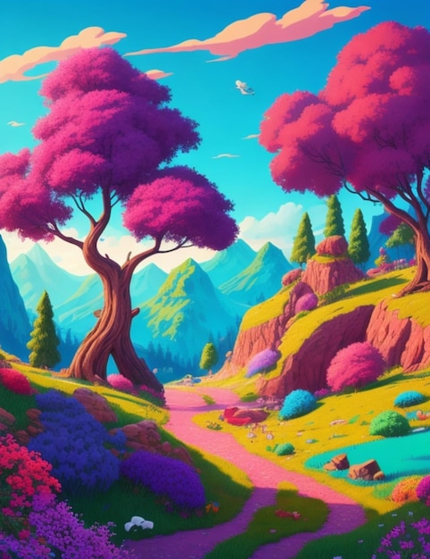 Hermoso paisaje de estilo de dibujos animados