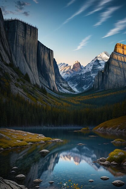 Hermoso paisaje fotografía fondo de pantalla fondo picos lago cañón cielo nubes blancas