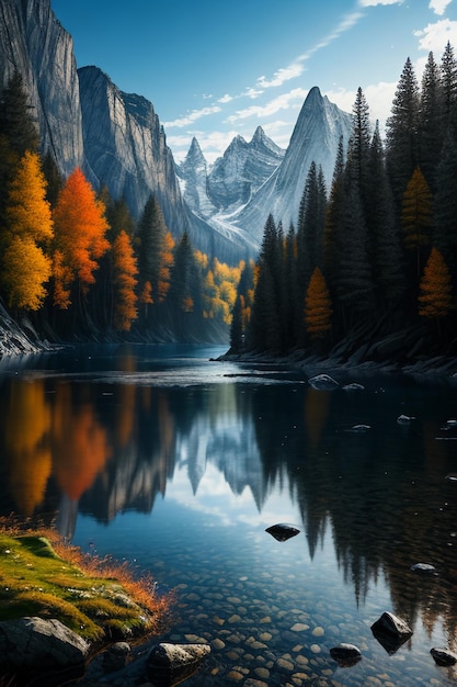 Hermoso paisaje fotografía fondo de pantalla fondo picos lago cañón cielo nubes blancas