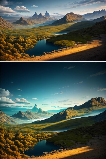 Foto hermoso paisaje fotografía fondo de pantalla fondo picos lago cañón cielo nubes blancas