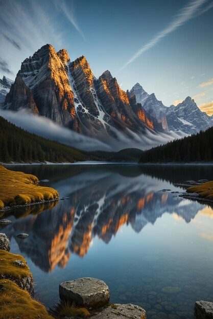 Hermoso paisaje fotografía fondo de pantalla fondo picos lago cañón cielo nubes blancas