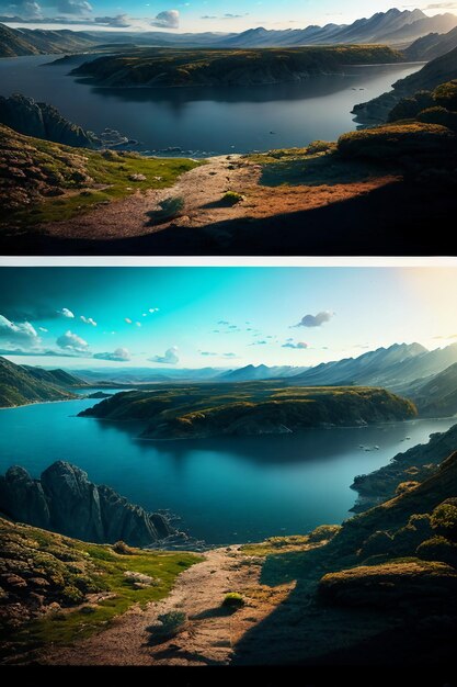 Foto hermoso paisaje fotografía fondo de pantalla fondo picos lago cañón cielo nubes blancas