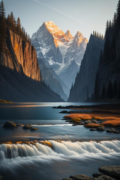 Hermoso paisaje fotografía fondo de pantalla fondo picos lago cañón cielo nubes blancas