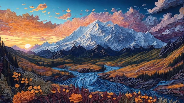 Hermoso paisaje de ilustración de pintura al óleo