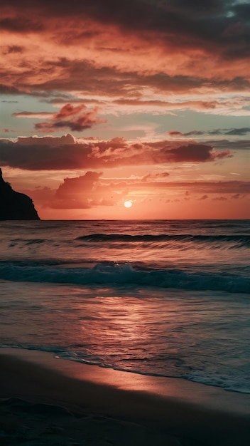 Un hermoso paisaje de la impresionante salida del sol que se refleja en el mar