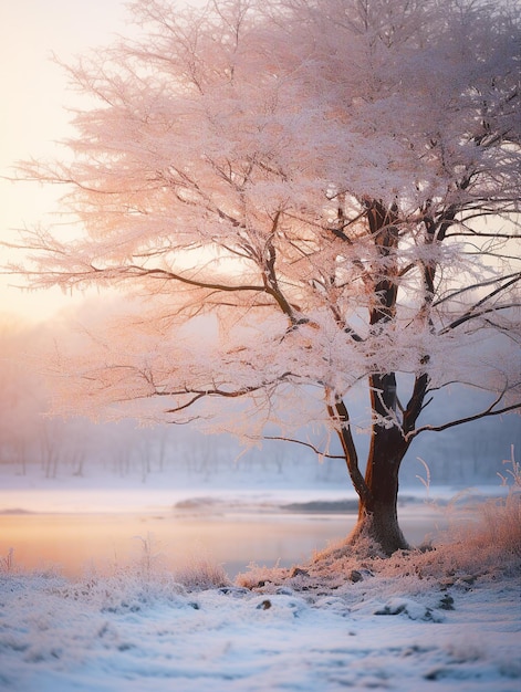 Hermoso paisaje de invierno con el atardecer