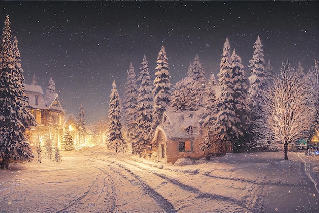 Hermoso paisaje de invierno escena 3d ilustración