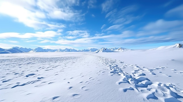 hermoso paisaje de invierno con manchas de nieve y cielo azul 3d render