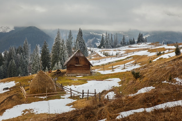 Hermoso paisaje de invierno en las montañas. Carpatians. Ucrania