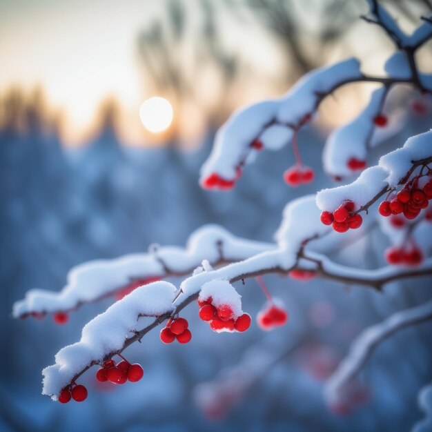 Foto hermoso paisaje de invierno con nieve hermoso paisajes de inverno con nieve rama congelada con re