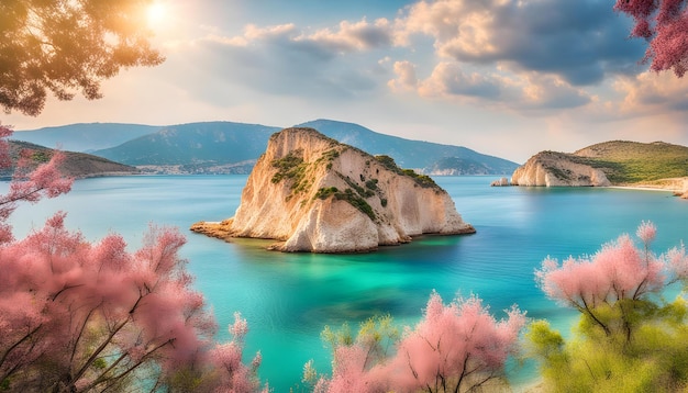 Foto un hermoso paisaje con un lago y montañas en el fondo