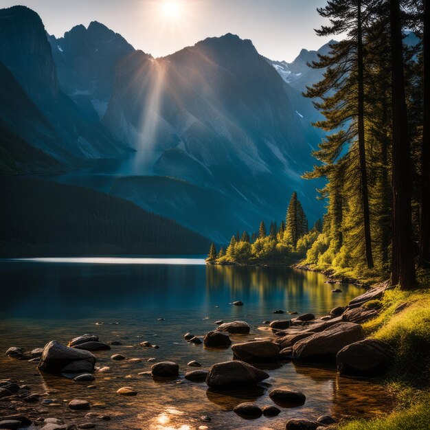 hermoso paisaje del lago en las montañas