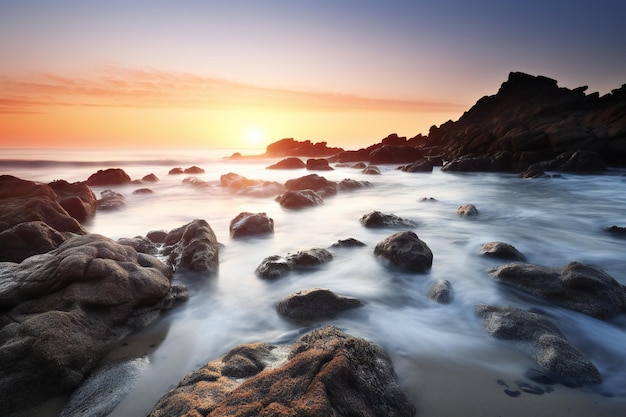 Hermoso paisaje marino al atardecer Larga exposición tonificada