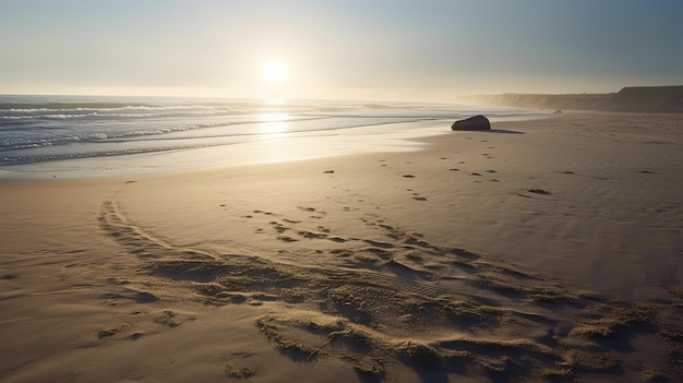 Hermoso paisaje marino en el fondo de la naturaleza inspiradora de la mañana con mar en calma y playa vacía ai gener