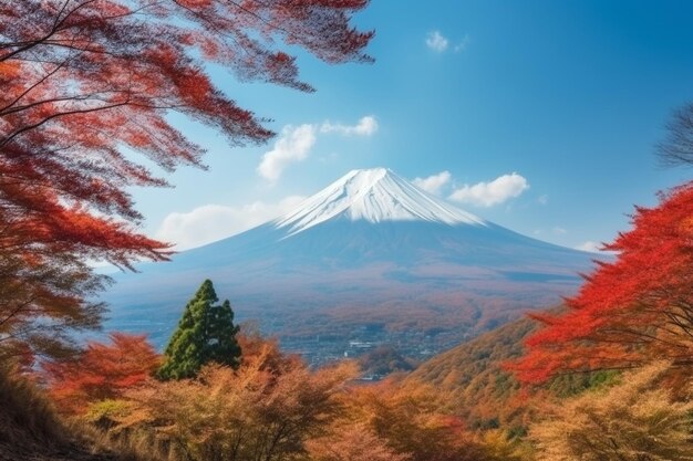 hermoso paisaje de la montaña fuji alrededor del árbol de hoja de arce en la temporada de otoño