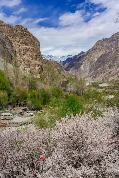 Hermoso paisaje de montaña del valle de Turtuk y el río Shyok.