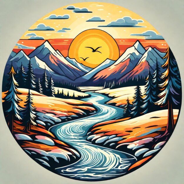 hermoso paisaje con montañas y bosque ilustración de arte vectorial hermoso paisajes ingenio