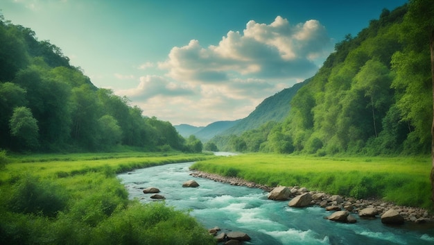 Hermoso paisaje de montañas generado por IA