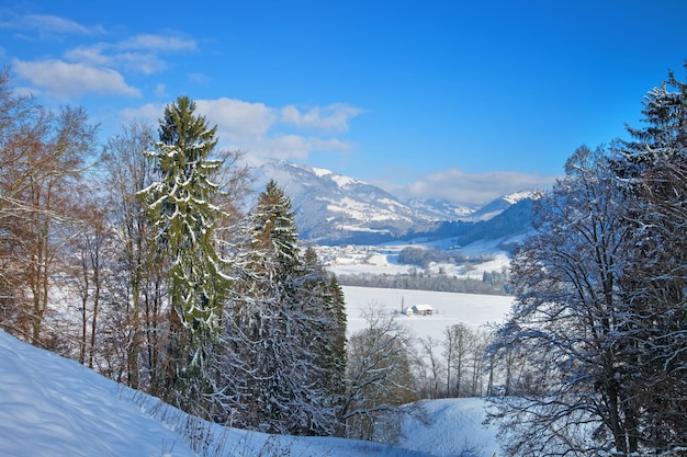 Hermoso paisaje de las montañas de Suiza. Región de Gruyere, provincia de Friburgo