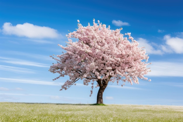 Hermoso paisaje natural con un cerezo En primavera se plantan cerezos En el