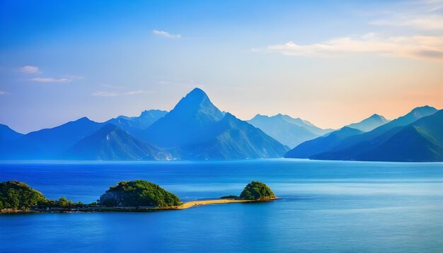 Foto hermoso paisaje natural de mar y montaña