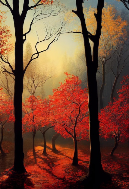 Hermoso paisaje natural en otoño ilustración 3d