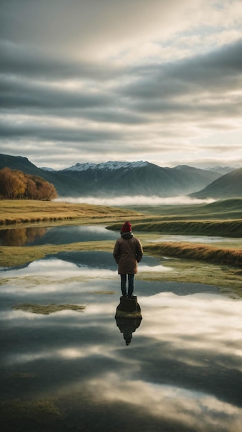 Foto hermoso paisaje natural paisajes verdes junto a los lagos vista