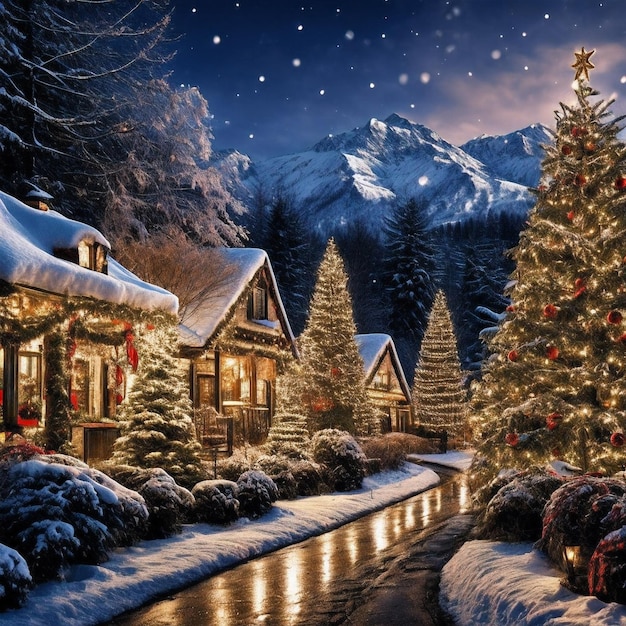 Foto hermoso paisaje navideño