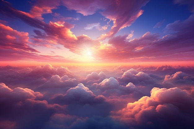 Hermoso paisaje de nubes dramáticas con cielo de nubes cúmulos y estilo estético en el crepúsculo