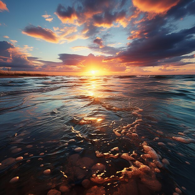 Un hermoso paisaje de nubes sobre el amanecer del mar