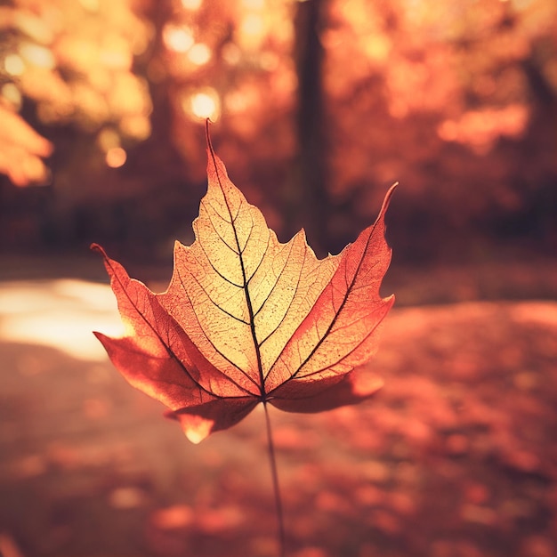 Hermoso paisaje otoñal borroso con hojas de otoño bajo el sol