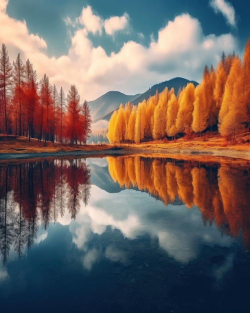 Hermoso paisaje otoñal Colorido fondo de pantalla de otoño estacional AI generativa