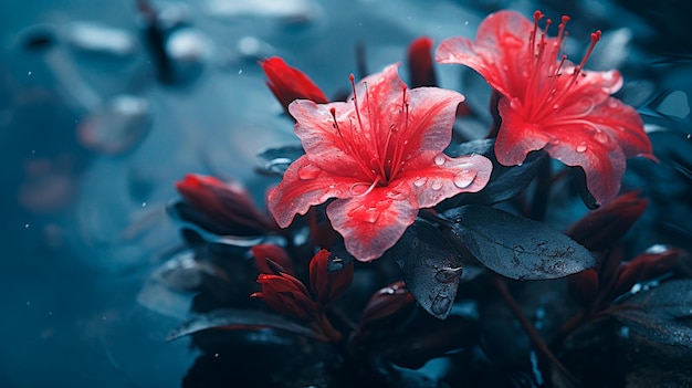 hermoso paisaje de otoño con flores rojas y rosadas