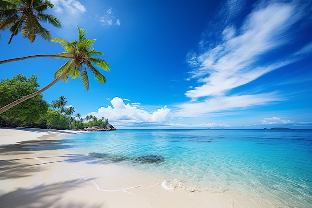 Un hermoso paisaje de palmeras de coco en una playa tropical