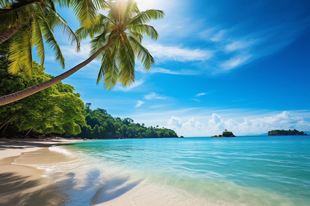 Un hermoso paisaje de palmeras de coco en una playa tropical