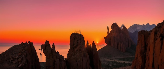 Foto hermoso paisaje pintoresco de una cordillera al amanecer ai generativa