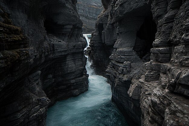 Hermoso paisaje de una poderosa cascada en la piscina de Gollums