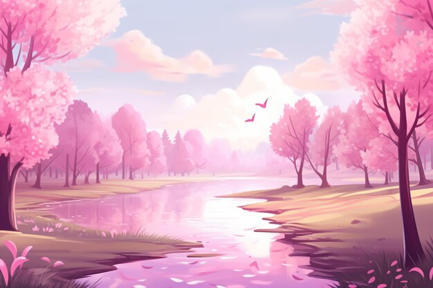 Un hermoso paisaje de primavera con gradientes