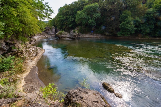 Foto hermoso paisaje con un río de montaña en un día de verano